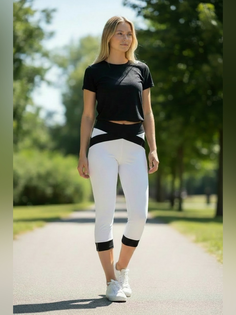 Calia Ivory and Black Crop Leggings